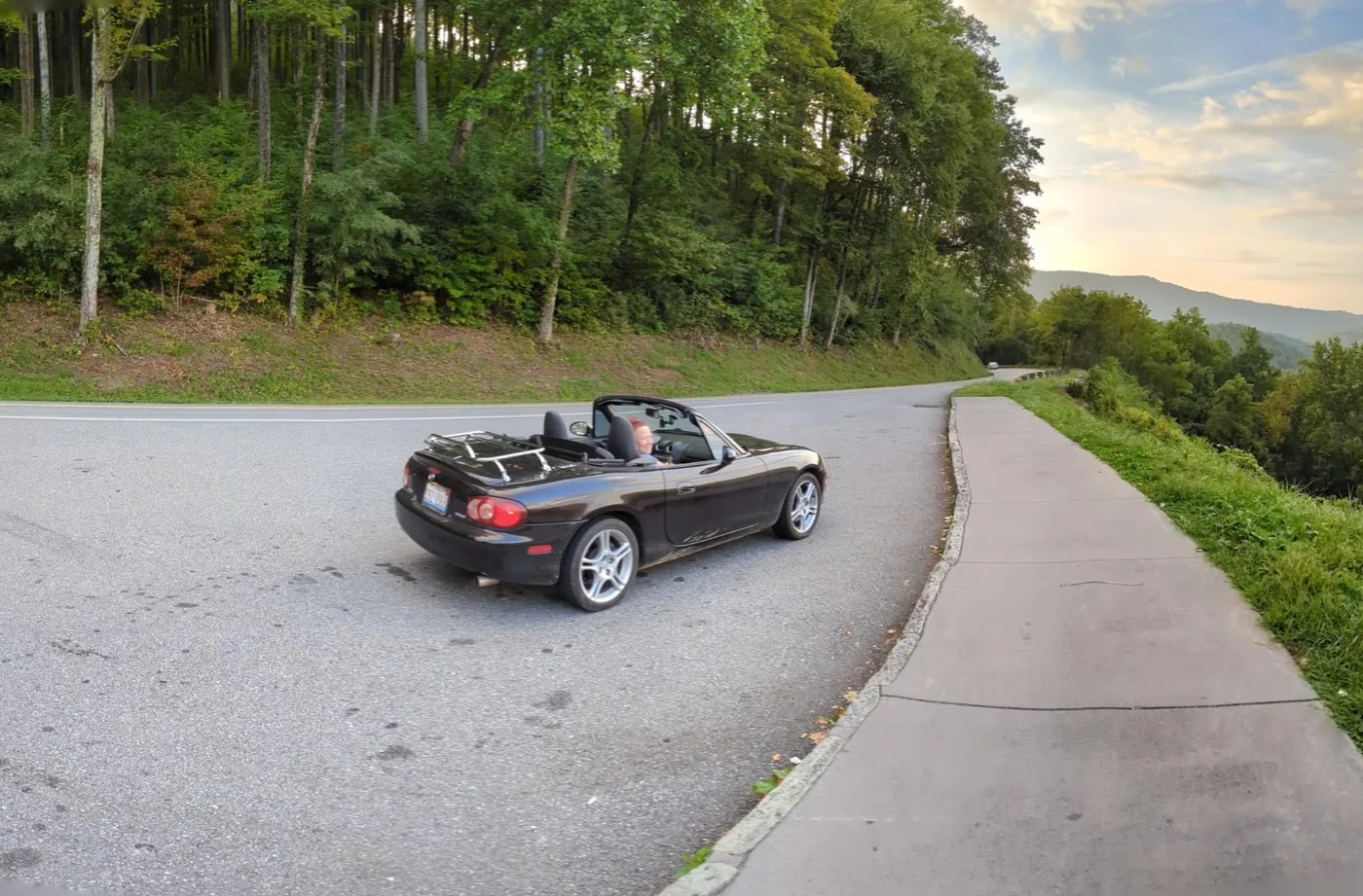 The Miata on a mountain road